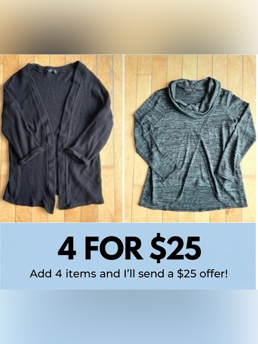Cherry Bobin Knit Black Cardigan and Grey-Green Sweater Set Bundle Size Medium
